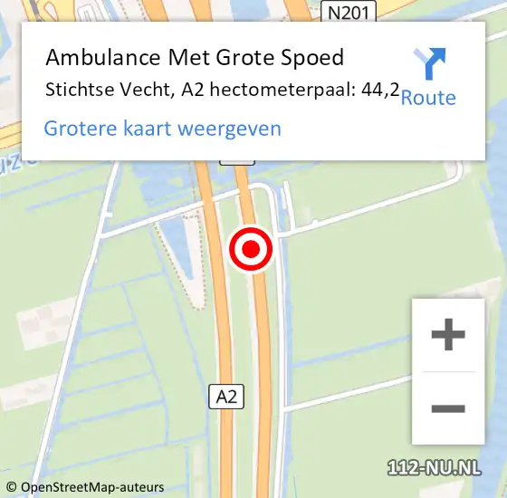 Locatie op kaart van de 112 melding: Ambulance Met Grote Spoed Naar Stichtse Vecht, A2 hectometerpaal: 44,2 op 7 augustus 2022 23:44