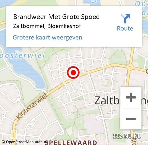 Locatie op kaart van de 112 melding: Brandweer Met Grote Spoed Naar Zaltbommel, Bloemkeshof op 8 augustus 2022 00:51