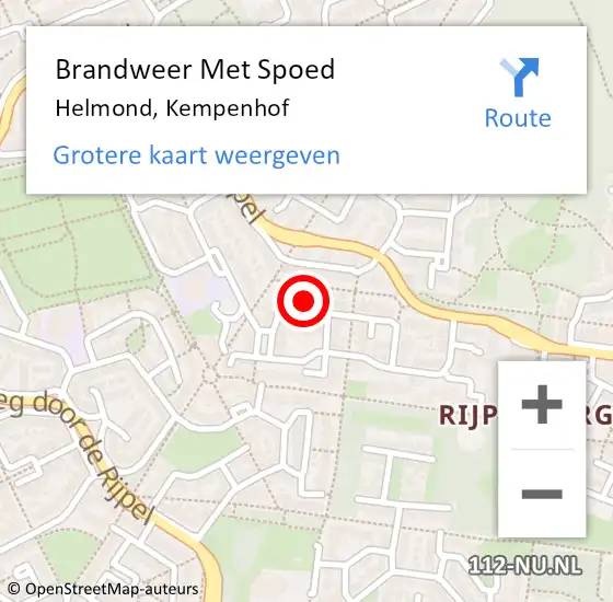 Locatie op kaart van de 112 melding: Brandweer Met Spoed Naar Helmond, Kempenhof op 8 augustus 2022 05:39