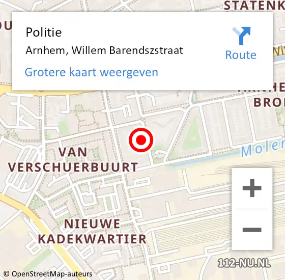 Locatie op kaart van de 112 melding: Politie Arnhem, Willem Barendszstraat op 8 augustus 2022 05:50