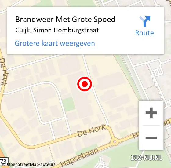 Locatie op kaart van de 112 melding: Brandweer Met Grote Spoed Naar Cuijk, Simon Homburgstraat op 8 augustus 2022 07:30