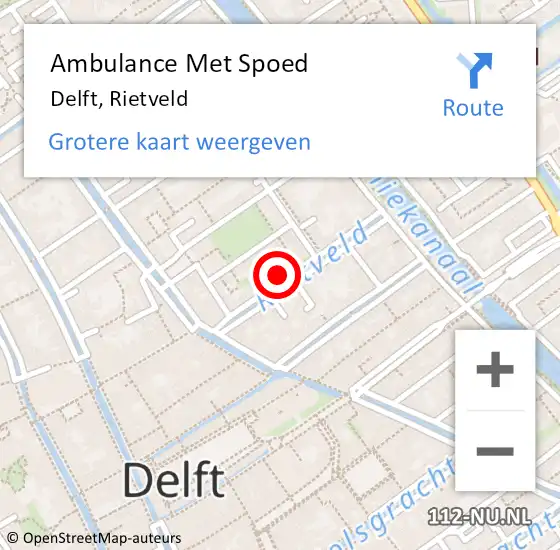 Locatie op kaart van de 112 melding: Ambulance Met Spoed Naar Delft, Rietveld op 8 augustus 2022 09:44