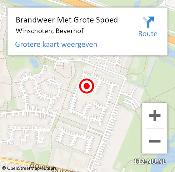 Locatie op kaart van de 112 melding: Brandweer Met Grote Spoed Naar Winschoten, Beverhof op 8 augustus 2022 10:05