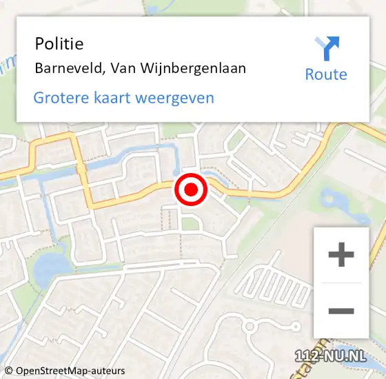 Locatie op kaart van de 112 melding: Politie Barneveld, Van Wijnbergenlaan op 8 augustus 2022 11:50