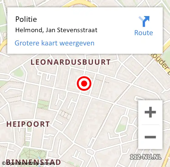 Locatie op kaart van de 112 melding: Politie Helmond, Jan Stevensstraat op 8 augustus 2022 12:16