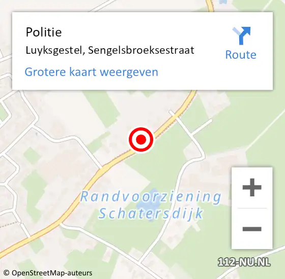 Locatie op kaart van de 112 melding: Politie Luyksgestel, Sengelsbroeksestraat op 8 augustus 2022 12:49