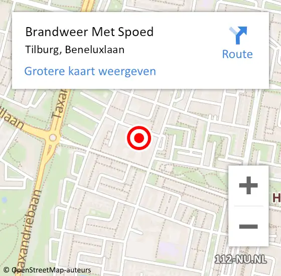 Locatie op kaart van de 112 melding: Brandweer Met Spoed Naar Tilburg, Beneluxlaan op 8 augustus 2022 19:24