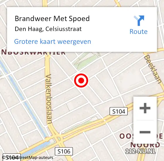 Locatie op kaart van de 112 melding: Brandweer Met Spoed Naar Den Haag, Celsiusstraat op 8 augustus 2022 23:18
