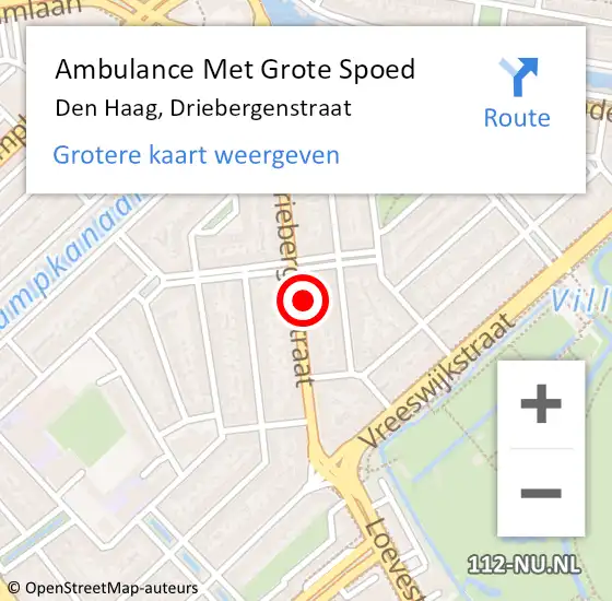 Locatie op kaart van de 112 melding: Ambulance Met Grote Spoed Naar Den Haag, Driebergenstraat op 9 augustus 2022 01:22