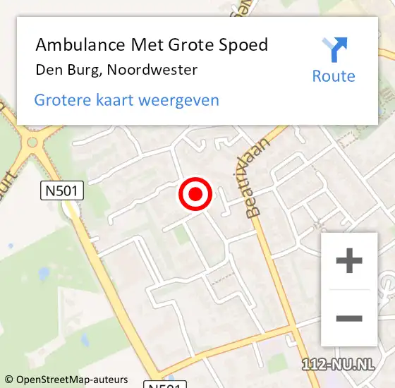 Locatie op kaart van de 112 melding: Ambulance Met Grote Spoed Naar Den Burg, Noordwester op 9 augustus 2022 01:34