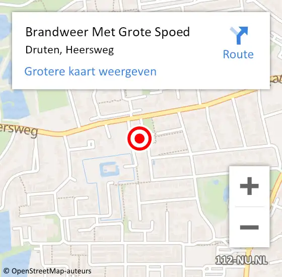 Locatie op kaart van de 112 melding: Brandweer Met Grote Spoed Naar Druten, Heersweg op 9 augustus 2022 04:51