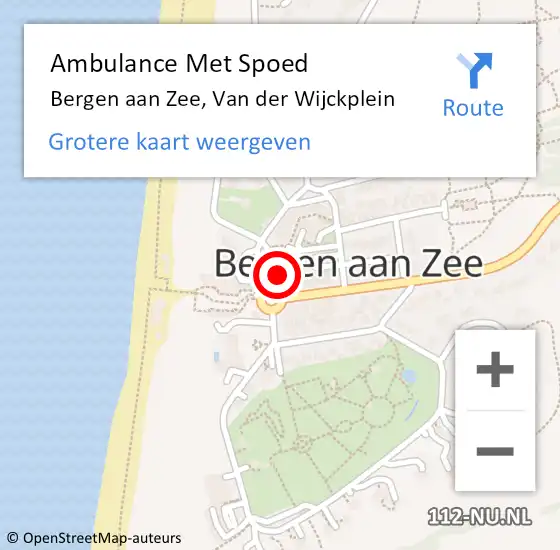 Locatie op kaart van de 112 melding: Ambulance Met Spoed Naar Bergen aan Zee, Van der Wijckplein op 9 augustus 2022 06:51