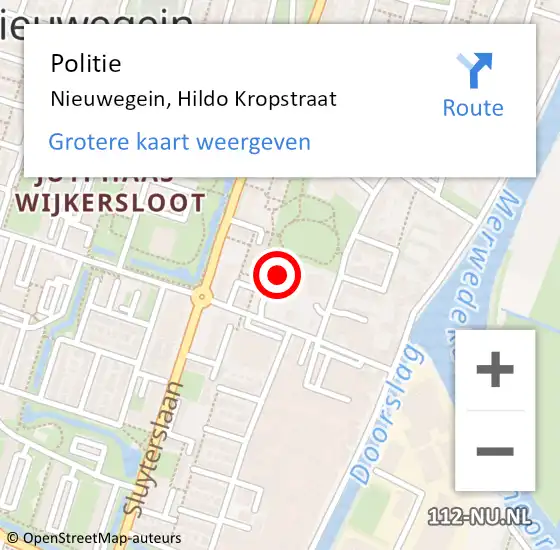 Locatie op kaart van de 112 melding: Politie Nieuwegein, Hildo Kropstraat op 9 augustus 2022 08:50