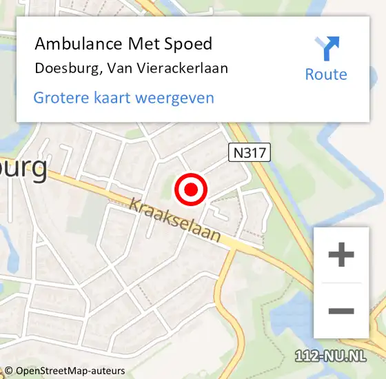 Locatie op kaart van de 112 melding: Ambulance Met Spoed Naar Doesburg, Van Vierackerlaan op 9 augustus 2022 09:38