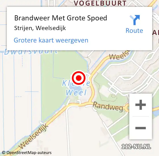 Locatie op kaart van de 112 melding: Brandweer Met Grote Spoed Naar Strijen, Weelsedijk op 9 augustus 2022 11:17