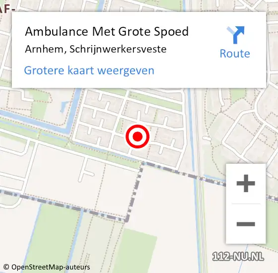 Locatie op kaart van de 112 melding: Ambulance Met Grote Spoed Naar Arnhem, Schrijnwerkersveste op 9 augustus 2022 12:42