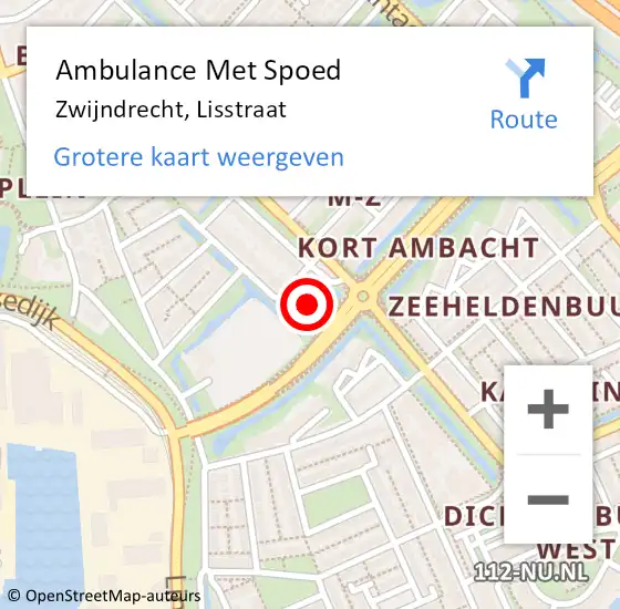Locatie op kaart van de 112 melding: Ambulance Met Spoed Naar Zwijndrecht, Lisstraat op 9 augustus 2022 12:53