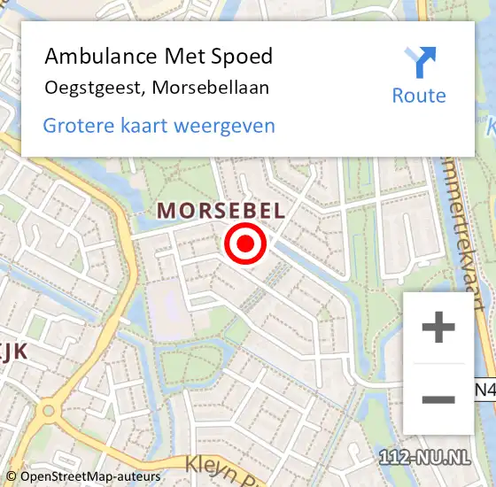 Locatie op kaart van de 112 melding: Ambulance Met Spoed Naar Oegstgeest, Morsebellaan op 9 augustus 2022 13:29