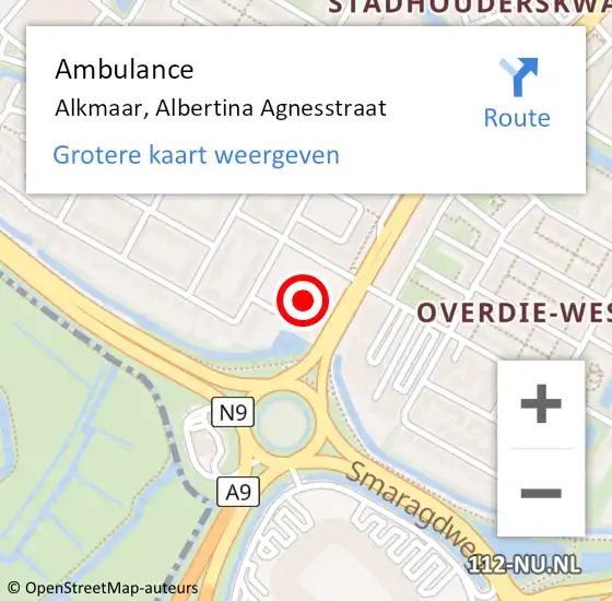 Locatie op kaart van de 112 melding: Ambulance Alkmaar, Albertina Agnesstraat op 9 augustus 2022 14:02