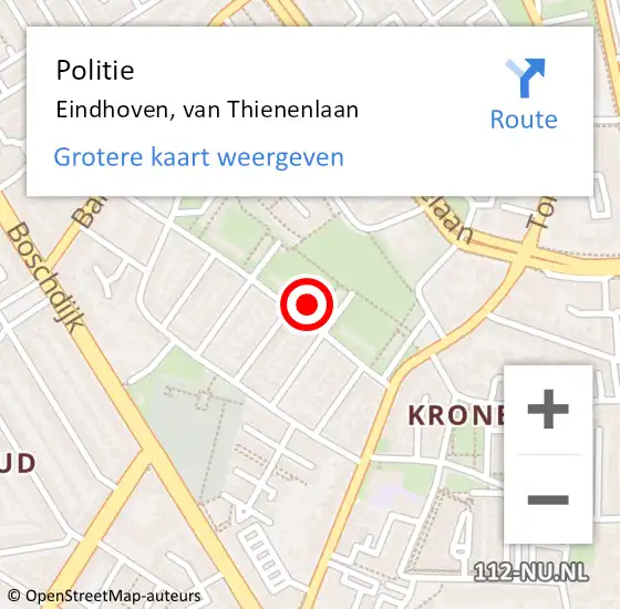 Locatie op kaart van de 112 melding: Politie Eindhoven, van Thienenlaan op 9 augustus 2022 14:42