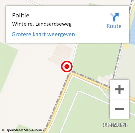 Locatie op kaart van de 112 melding: Politie Wintelre, Landsardseweg op 9 augustus 2022 14:51