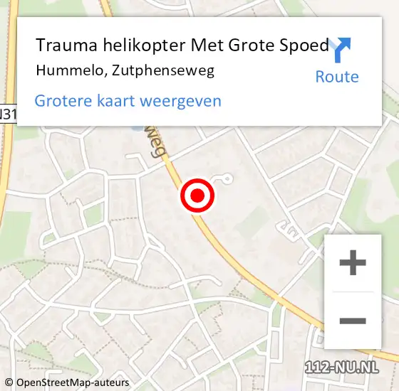 Locatie op kaart van de 112 melding: Trauma helikopter Met Grote Spoed Naar Hummelo, Zutphenseweg op 9 augustus 2022 16:12