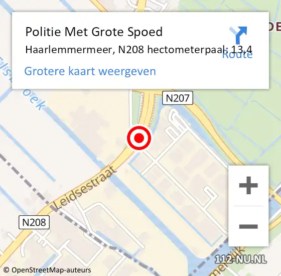Locatie op kaart van de 112 melding: Politie Met Grote Spoed Naar Haarlemmermeer, N208 hectometerpaal: 13,4 op 9 augustus 2022 16:13