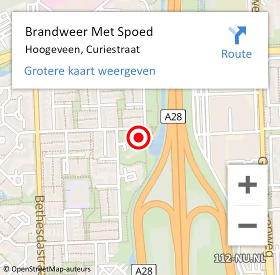 Locatie op kaart van de 112 melding: Brandweer Met Spoed Naar Hoogeveen, Curiestraat op 9 augustus 2022 17:52