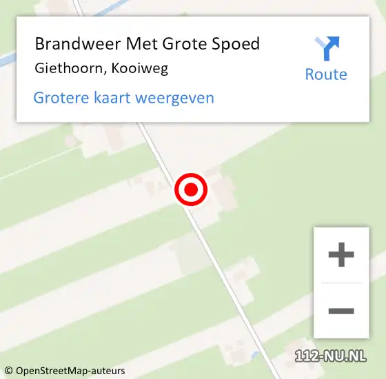 Locatie op kaart van de 112 melding: Brandweer Met Grote Spoed Naar Giethoorn, Kooiweg op 9 augustus 2022 19:01
