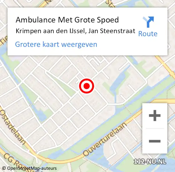 Locatie op kaart van de 112 melding: Ambulance Met Grote Spoed Naar Krimpen aan den IJssel, Jan Steenstraat op 9 augustus 2022 20:34