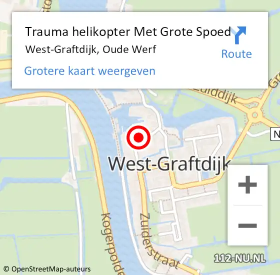 Locatie op kaart van de 112 melding: Trauma helikopter Met Grote Spoed Naar West-Graftdijk, Oude Werf op 9 augustus 2022 21:30