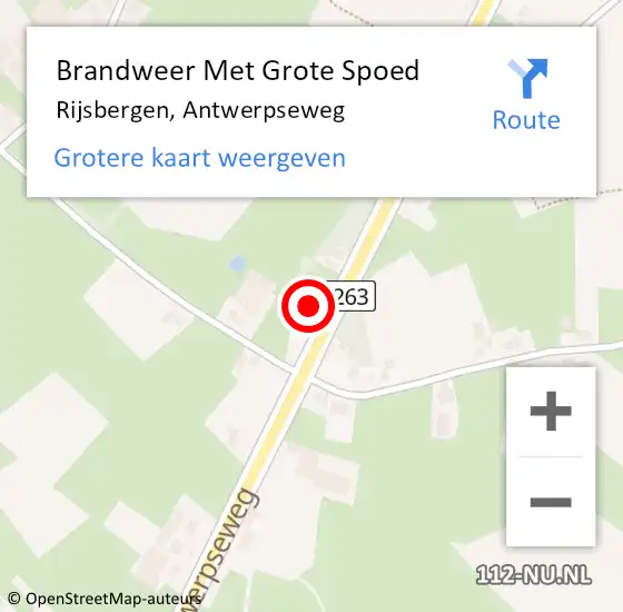 Locatie op kaart van de 112 melding: Brandweer Met Grote Spoed Naar Rijsbergen, Antwerpseweg op 10 augustus 2022 04:46