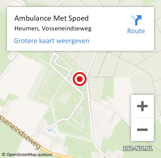 Locatie op kaart van de 112 melding: Ambulance Met Spoed Naar Heumen, Vosseneindseweg op 10 augustus 2022 07:07