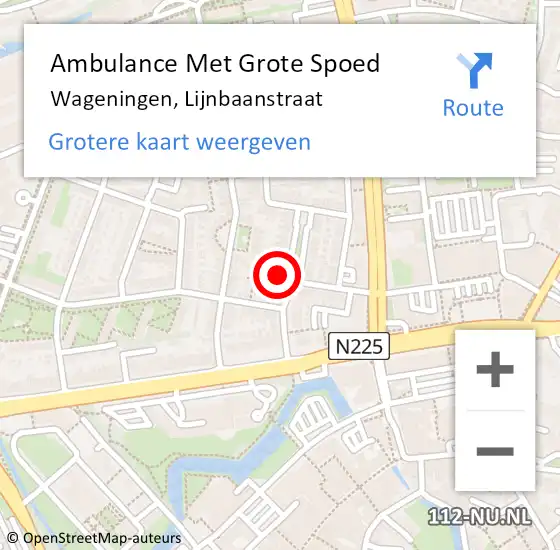 Locatie op kaart van de 112 melding: Ambulance Met Grote Spoed Naar Wageningen, Lijnbaanstraat op 10 augustus 2022 08:22