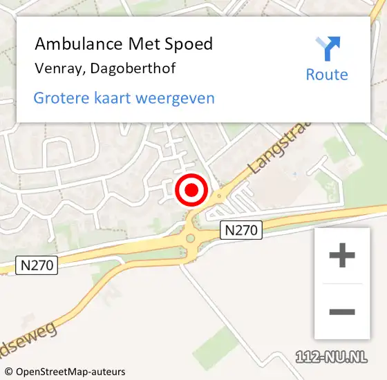 Locatie op kaart van de 112 melding: Ambulance Met Spoed Naar Venray, Dagoberthof op 25 juli 2014 20:48