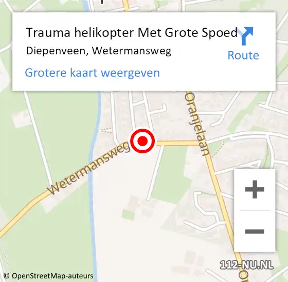 Locatie op kaart van de 112 melding: Trauma helikopter Met Grote Spoed Naar Diepenveen, Wetermansweg op 10 augustus 2022 10:27