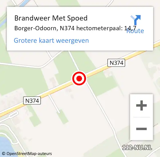 Locatie op kaart van de 112 melding: Brandweer Met Spoed Naar Borger-Odoorn, N374 hectometerpaal: 14,7 op 10 augustus 2022 11:42