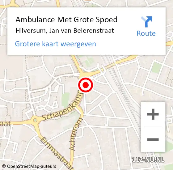 Locatie op kaart van de 112 melding: Ambulance Met Grote Spoed Naar Hilversum, Jan van Beierenstraat op 25 juli 2014 21:15