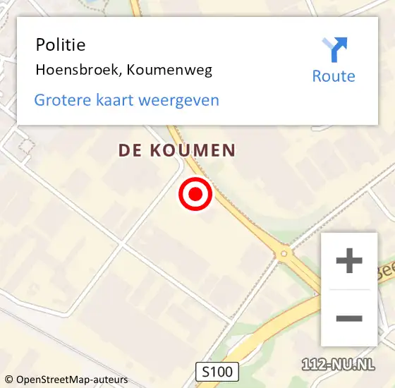 Locatie op kaart van de 112 melding: Politie Hoensbroek, Koumenweg op 10 augustus 2022 12:49