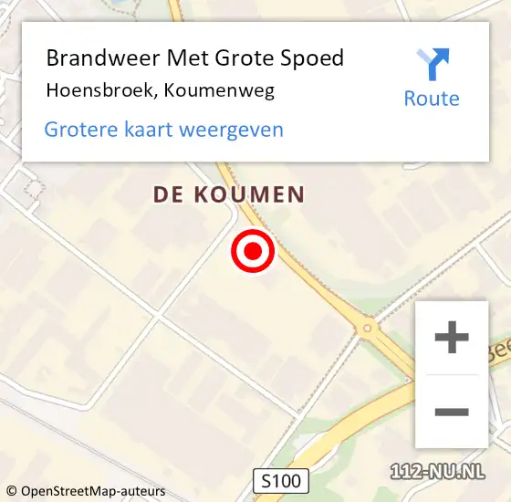 Locatie op kaart van de 112 melding: Brandweer Met Grote Spoed Naar Hoensbroek, Koumenweg op 10 augustus 2022 12:49