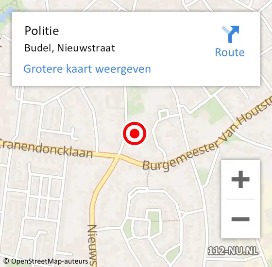 Locatie op kaart van de 112 melding: Politie Budel, Nieuwstraat op 10 augustus 2022 13:01