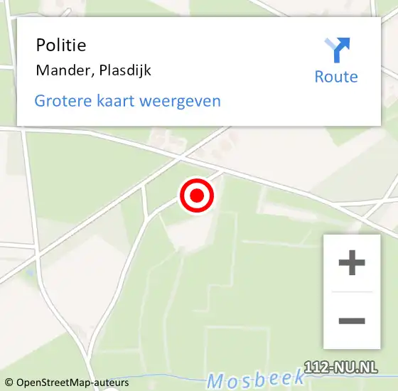 Locatie op kaart van de 112 melding: Politie Mander, Plasdijk op 10 augustus 2022 13:38
