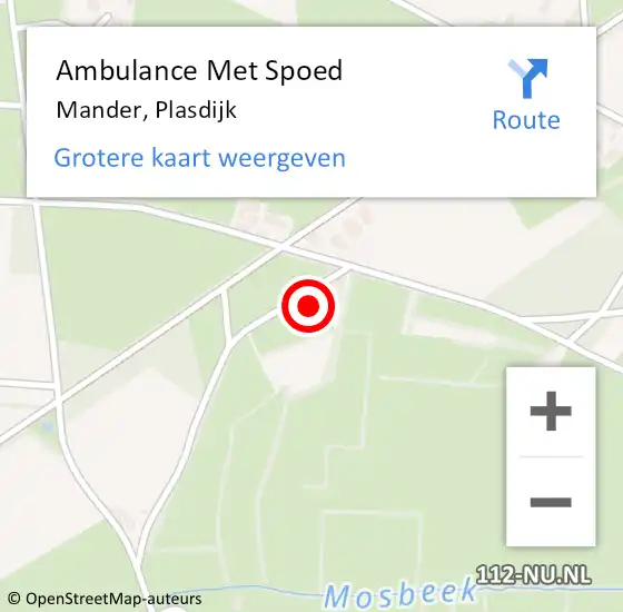 Locatie op kaart van de 112 melding: Ambulance Met Spoed Naar Mander, Plasdijk op 10 augustus 2022 13:39