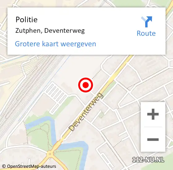 Locatie op kaart van de 112 melding: Politie Zutphen, Deventerweg op 10 augustus 2022 14:28