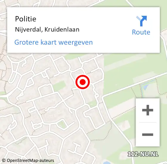 Locatie op kaart van de 112 melding: Politie Nijverdal, Kruidenlaan op 10 augustus 2022 14:41