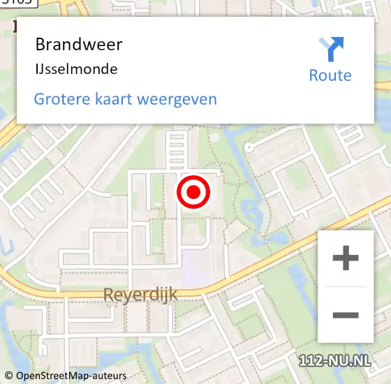 Locatie op kaart van de 112 melding: Brandweer IJsselmonde op 10 augustus 2022 15:29