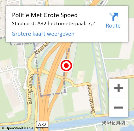 Locatie op kaart van de 112 melding: Politie Met Grote Spoed Naar Staphorst, A32 hectometerpaal: 7,2 op 10 augustus 2022 16:35