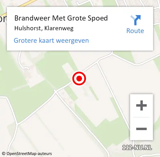 Locatie op kaart van de 112 melding: Brandweer Met Grote Spoed Naar Hulshorst, Klarenweg op 10 augustus 2022 17:53