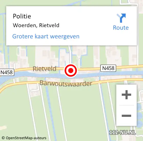 Locatie op kaart van de 112 melding: Politie Woerden, Rietveld op 10 augustus 2022 20:41