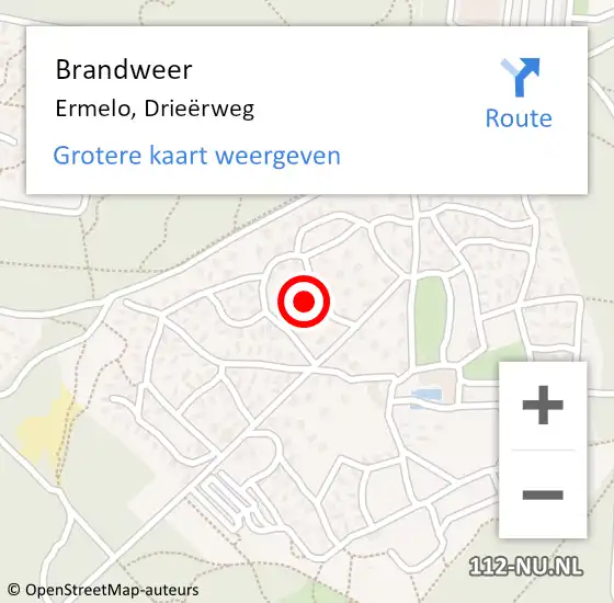 Locatie op kaart van de 112 melding: Brandweer Ermelo, Drieërweg op 10 augustus 2022 20:48